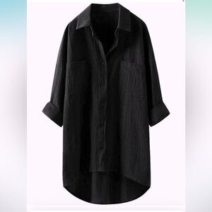 Senfure Overside Button Down Crinkle Shirt Size L